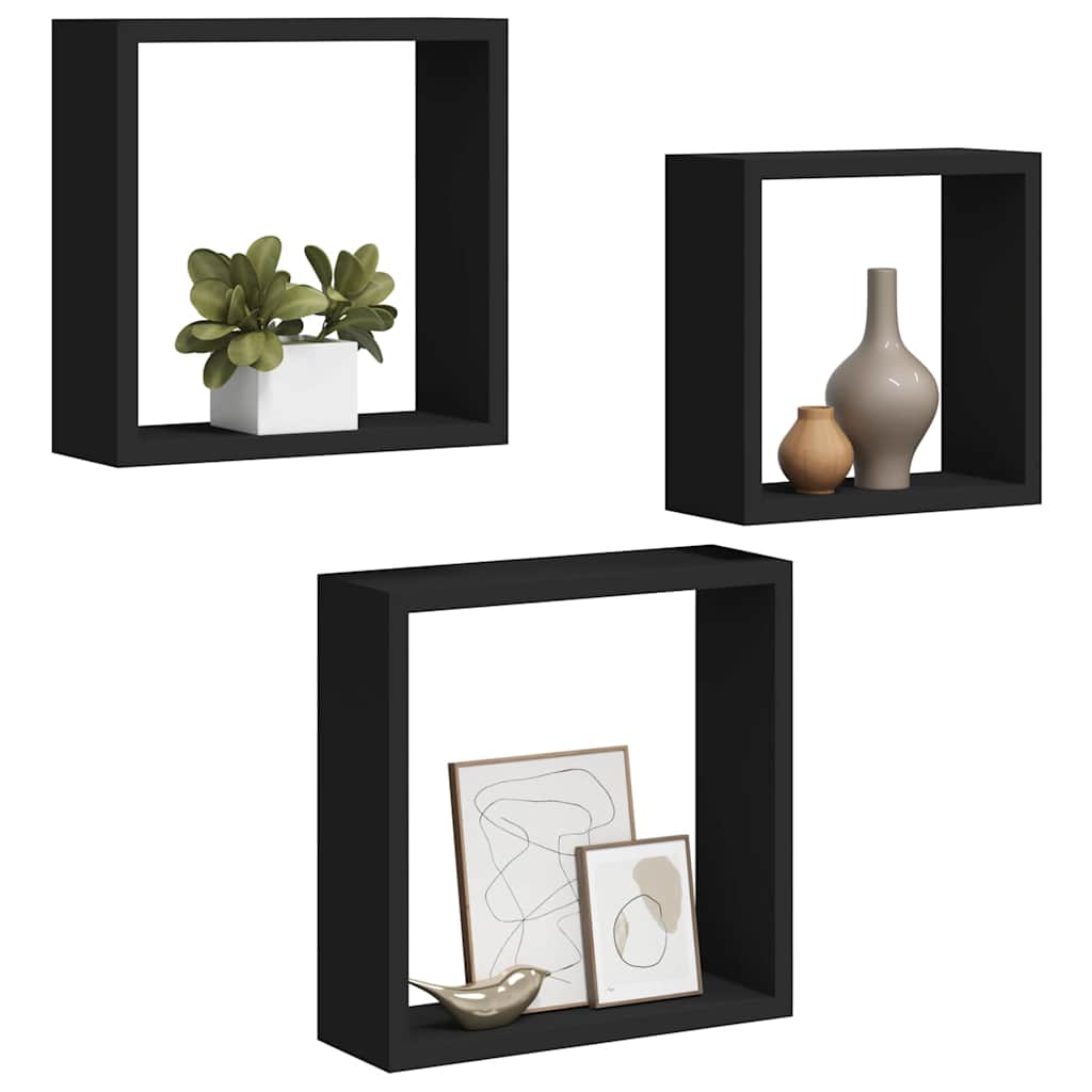 Wandschappen kubus 3 st MDF zwart is nu te koop bij PeponiXL, paradijselijk wonen!