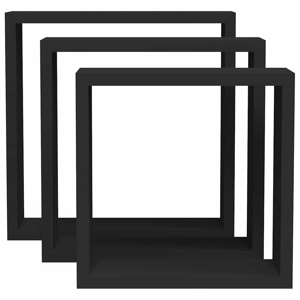 Wandschappen kubus 3 st MDF zwart is nu te koop bij PeponiXL, paradijselijk wonen!