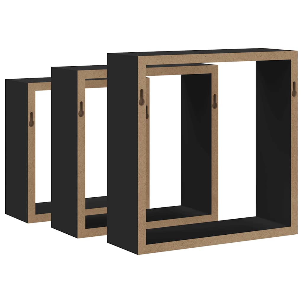 Wandschappen kubus 3 st MDF zwart is nu te koop bij PeponiXL, paradijselijk wonen!