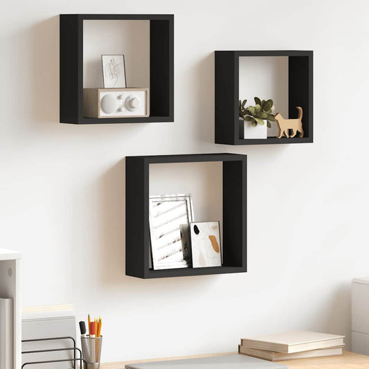 Wandschappen kubus 3 st MDF zwart is nu te koop bij PeponiXL, paradijselijk wonen!