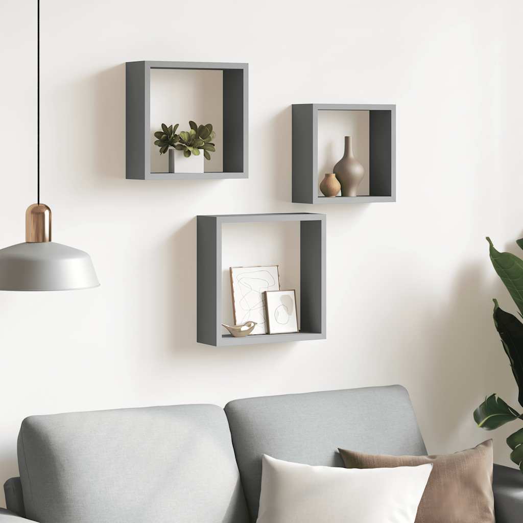 Wandschappen kubus 3 st MDF grijs is nu te koop bij PeponiXL, paradijselijk wonen!