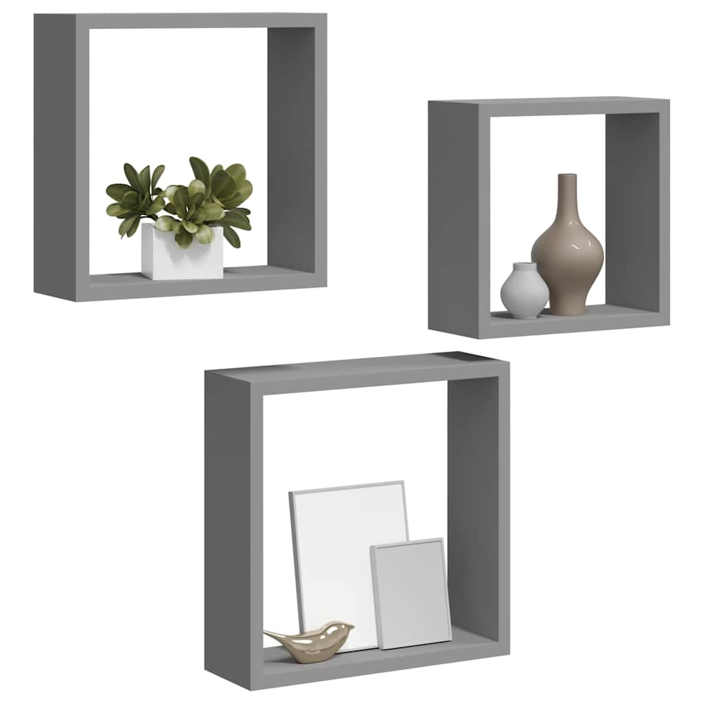 Wandschappen kubus 3 st MDF grijs is nu te koop bij PeponiXL, paradijselijk wonen!