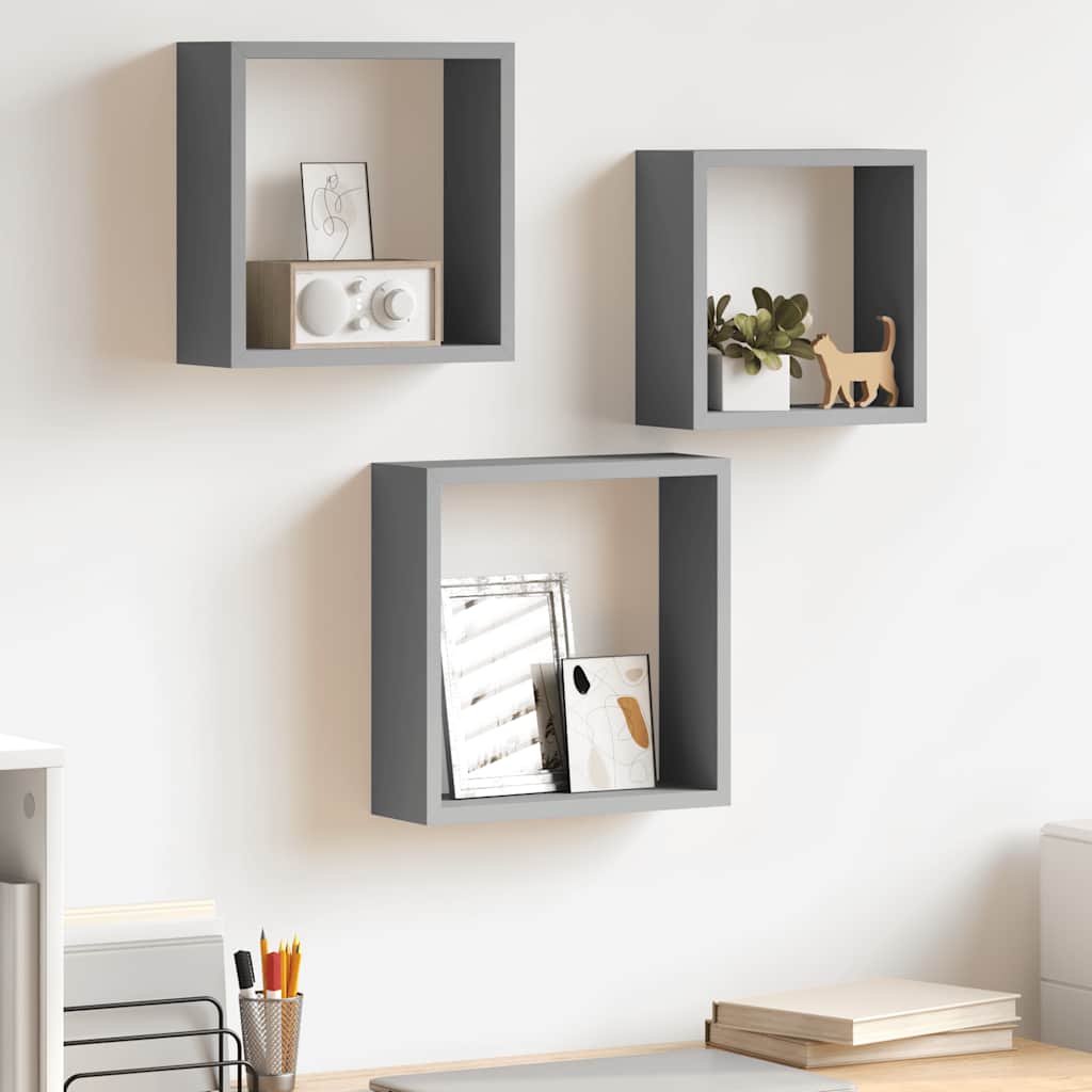 Wandschappen kubus 3 st MDF grijs is nu te koop bij PeponiXL, paradijselijk wonen!