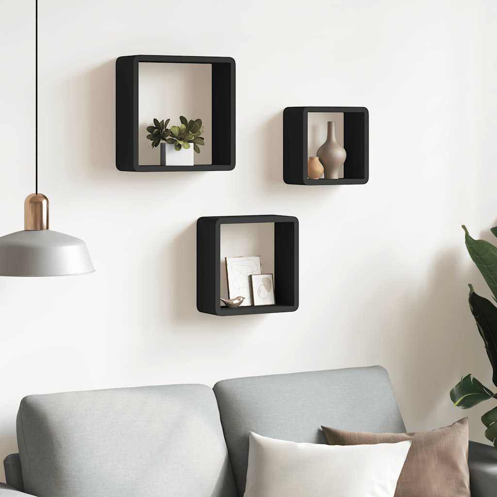 Wandschappen kubus 3 st MDF zwart is nu te koop bij PeponiXL, paradijselijk wonen!