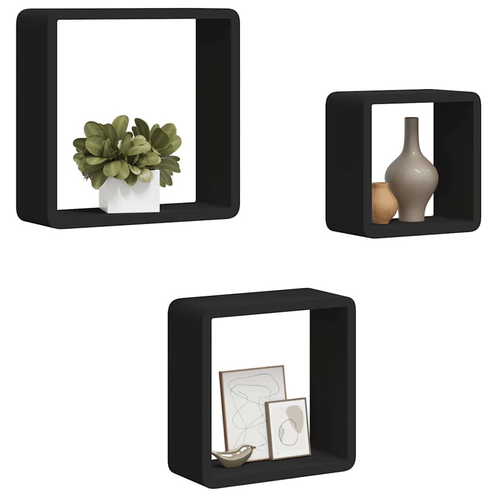 Wandschappen kubus 3 st MDF zwart is nu te koop bij PeponiXL, paradijselijk wonen!