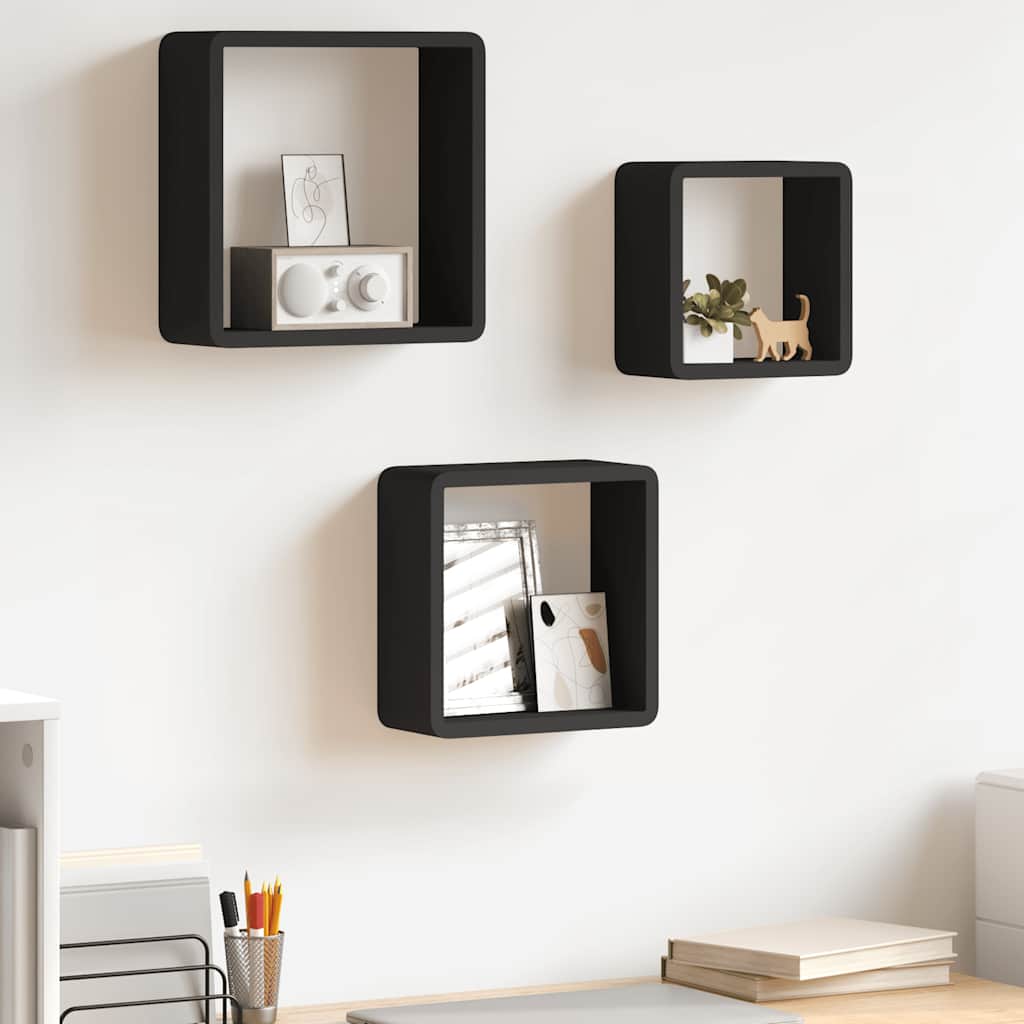 Wandschappen kubus 3 st MDF zwart is nu te koop bij PeponiXL, paradijselijk wonen!