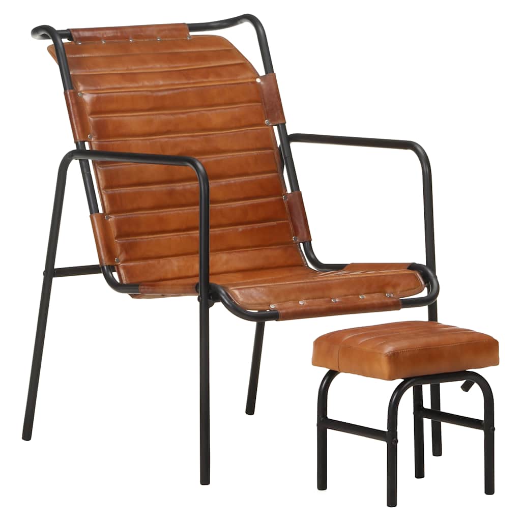 Relaxfauteuil met voetenbankje echt leer bruin is nu te koop bij PeponiXL, paradijselijk wonen!