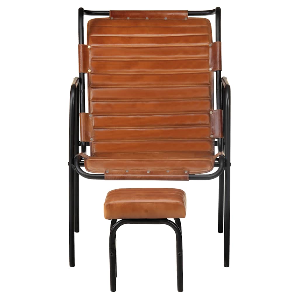 Relaxfauteuil met voetenbankje echt leer bruin is nu te koop bij PeponiXL, paradijselijk wonen!