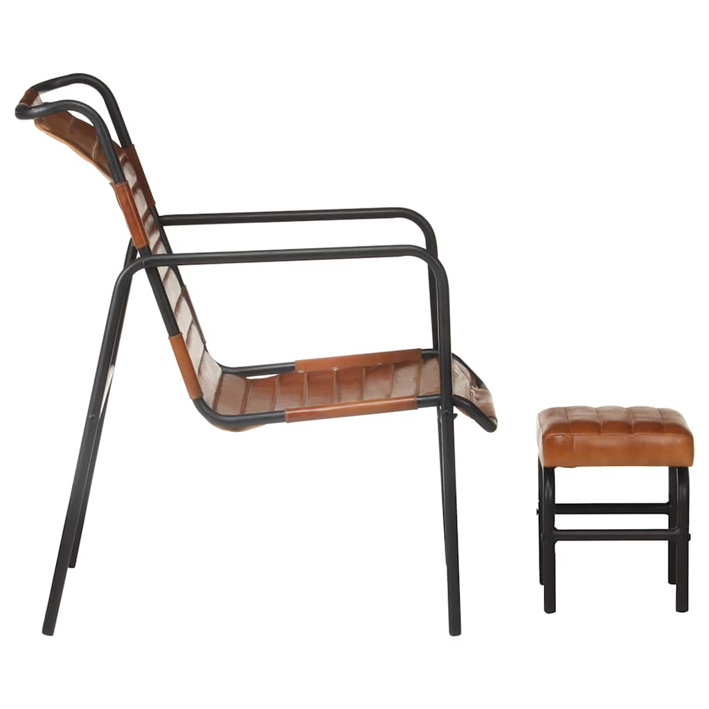 Relaxfauteuil met voetenbankje echt leer bruin is nu te koop bij PeponiXL, paradijselijk wonen!