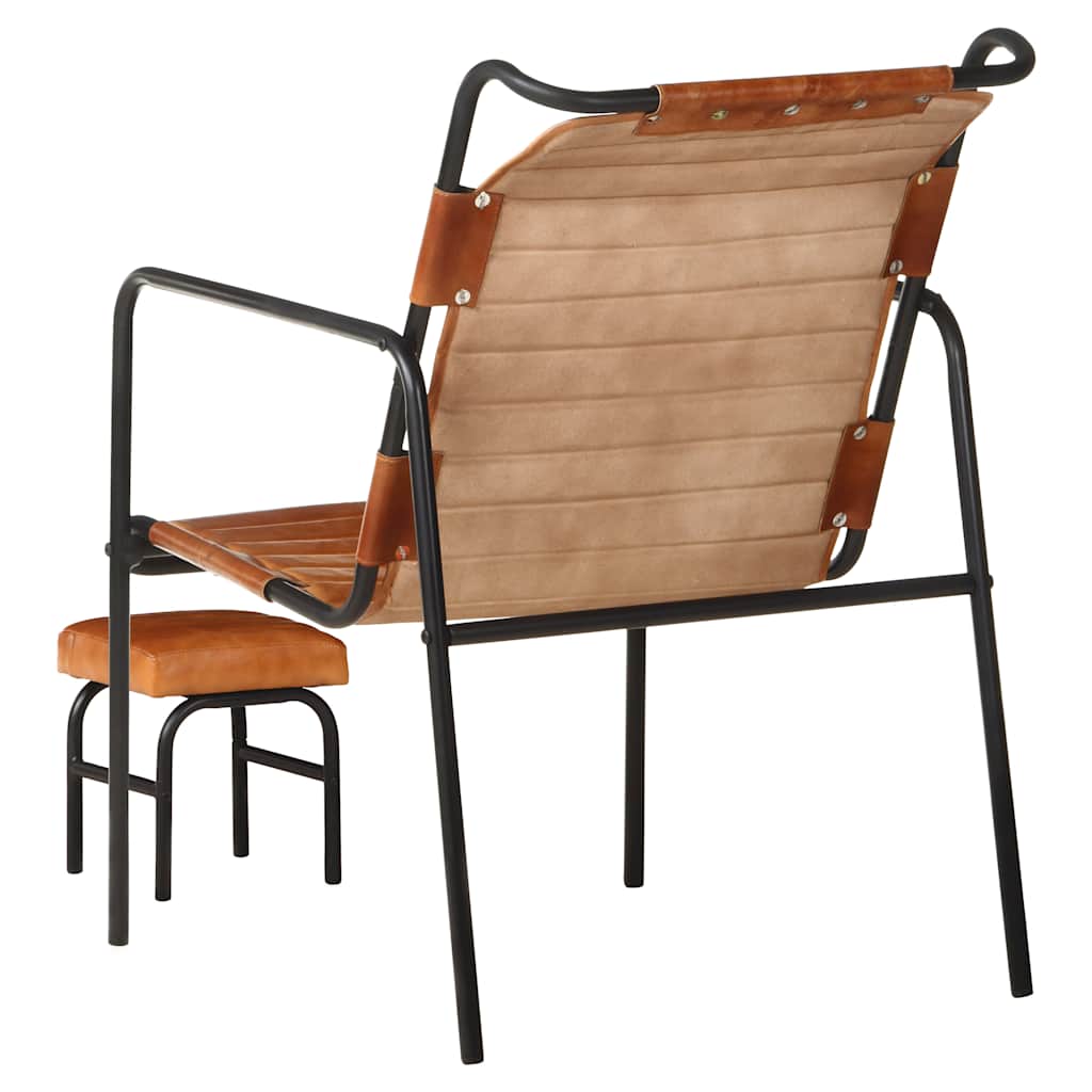 Relaxfauteuil met voetenbankje echt leer bruin is nu te koop bij PeponiXL, paradijselijk wonen!