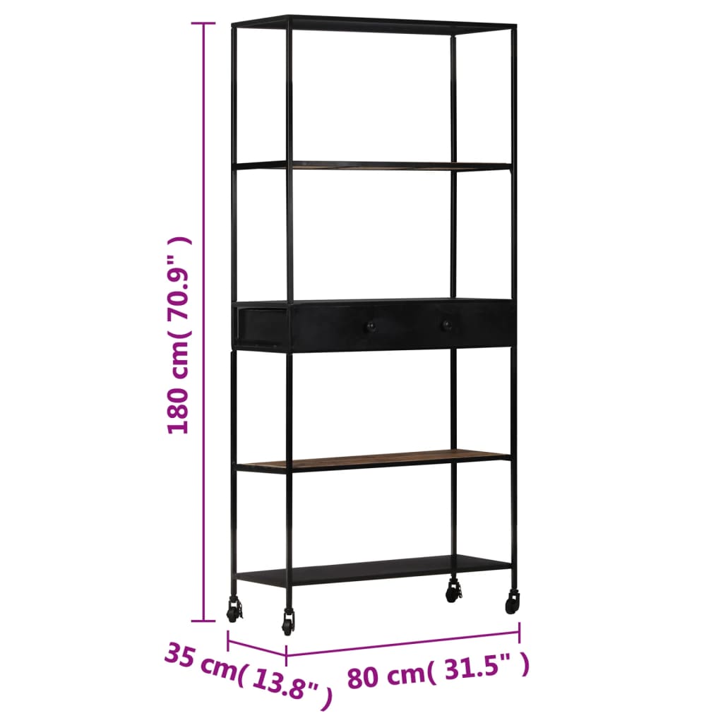 Boekenkast 80x35x180 cm ruw mangohout en ijzer is nu te koop bij PeponiXL, paradijselijk wonen!