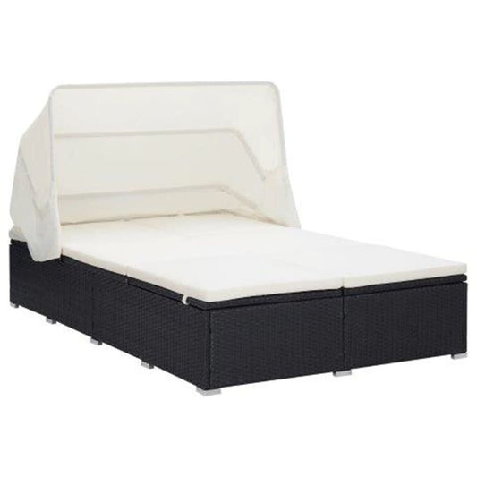 Ligbed met kussen 2-persoons poly rattan zwart is nu te koop bij PeponiXL, paradijselijk wonen!