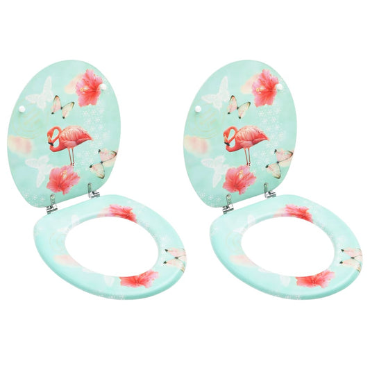 Toiletbrillen met deksel 2 st flamingo MDF is nu te koop bij PeponiXL, paradijselijk wonen!
