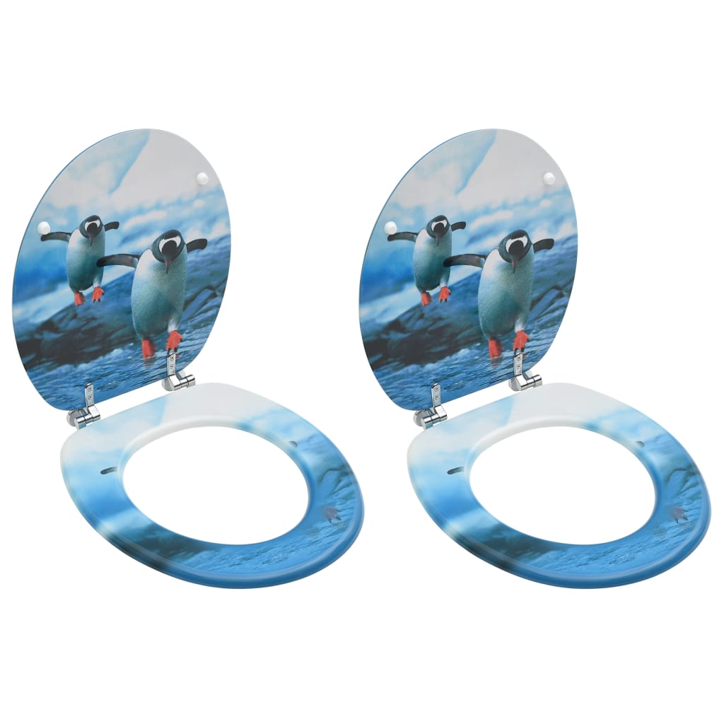 Toiletbrillen met deksel 2 st pinguïn MDF is nu te koop bij PeponiXL, paradijselijk wonen!