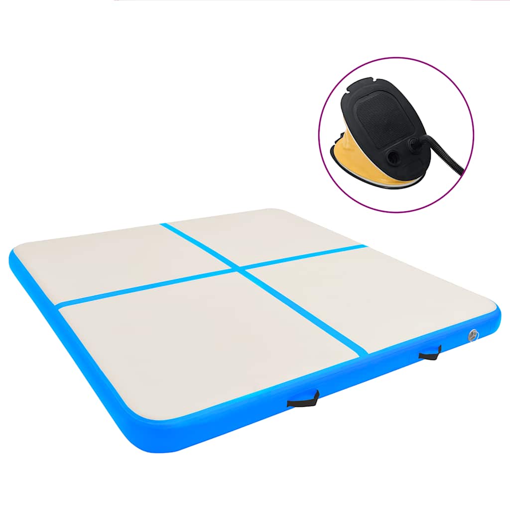Gymnastiekmat met pomp opblaasbaar 200x200x10 cm PVC blauw is nu te koop bij PeponiXL, paradijselijk wonen!