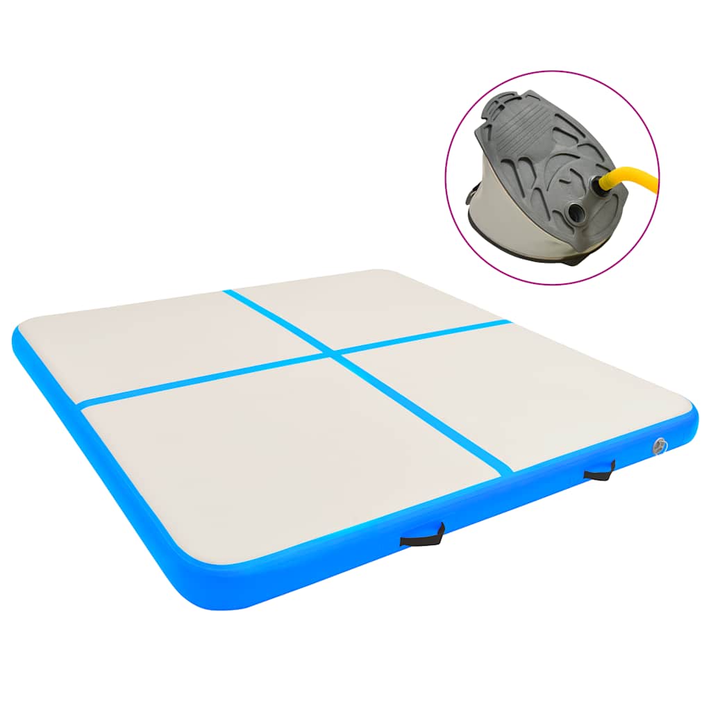 Gymnastiekmat met pomp opblaasbaar 200x200x15 cm PVC blauw is nu te koop bij PeponiXL, paradijselijk wonen!