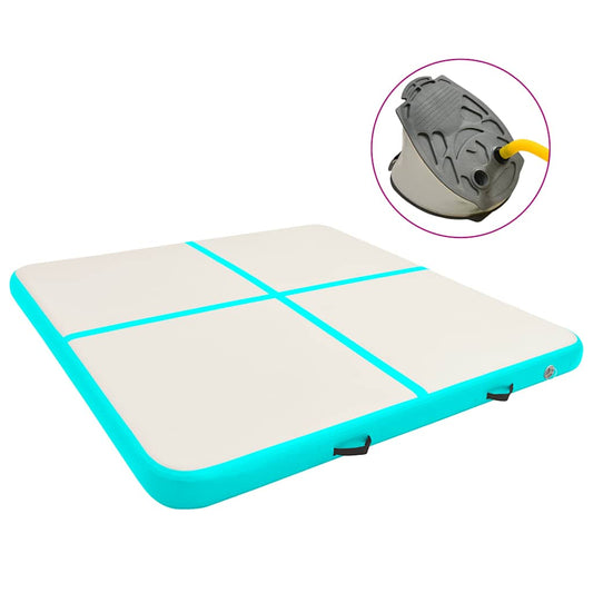 Gymnastiekmat met pomp opblaasbaar 200x200x15 cm PVC groen is nu te koop bij PeponiXL, paradijselijk wonen!