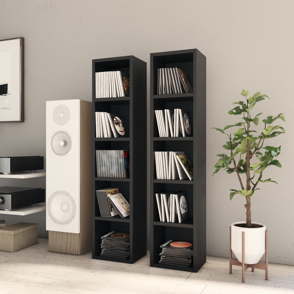 Cd-kasten 2 st 21x16x93,5 spaanplaat zwart is nu te koop bij PeponiXL, paradijselijk wonen!