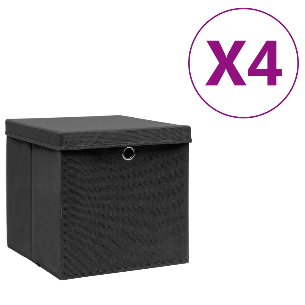 Opbergboxen met deksel 4 st 28x28x28 cm zwart is nu te koop bij PeponiXL, paradijselijk wonen!