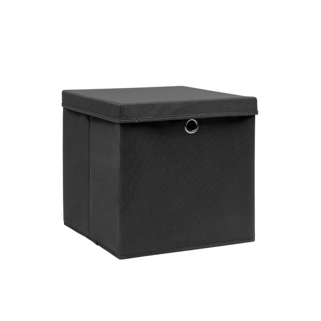 Opbergboxen met deksel 4 st 28x28x28 cm zwart is nu te koop bij PeponiXL, paradijselijk wonen!