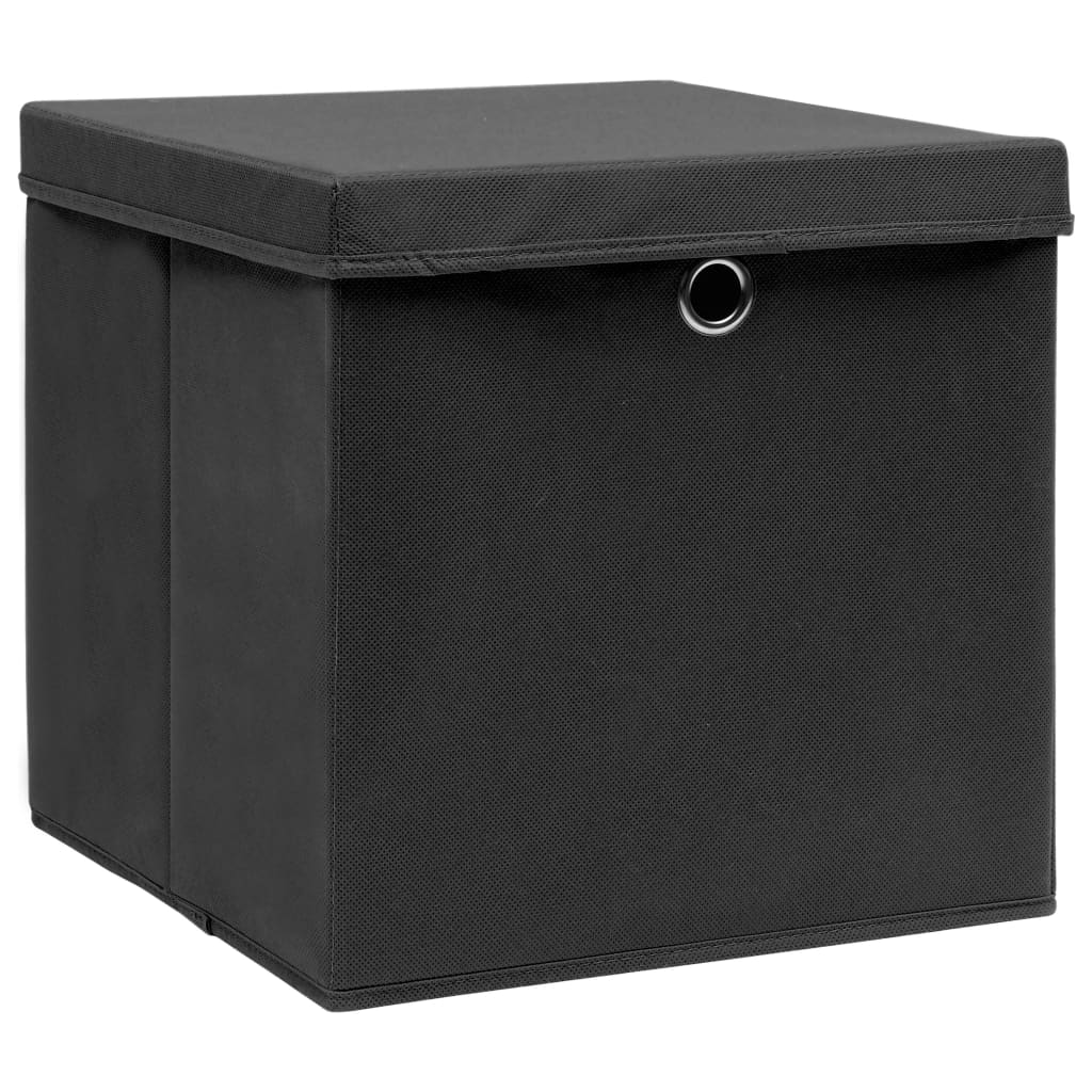 Opbergboxen met deksel 4 st 28x28x28 cm zwart is nu te koop bij PeponiXL, paradijselijk wonen!