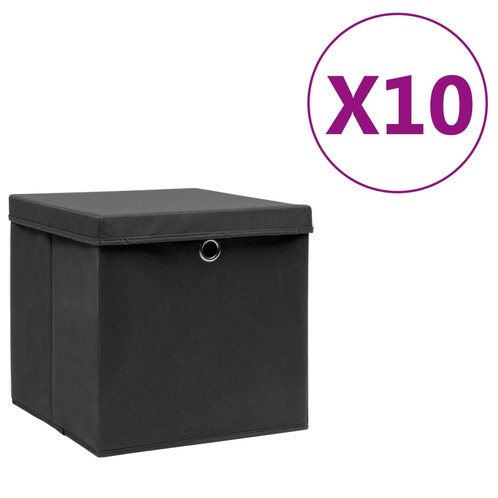Opbergboxen met deksel 10 st 28x28x28 cm zwart is nu te koop bij PeponiXL, paradijselijk wonen!