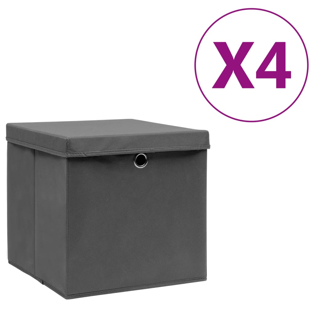 Opbergboxen met deksel 4 st 28x28x28 cm zwart is nu te koop bij PeponiXL, paradijselijk wonen!