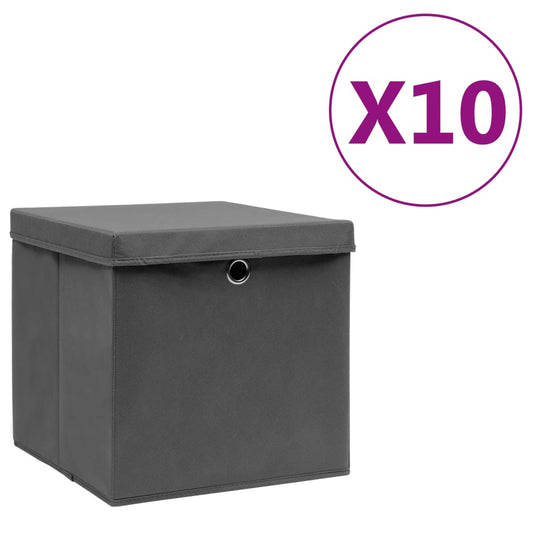 Opbergboxen met deksel 10 st 28x28x28 cm grijs is nu te koop bij PeponiXL, paradijselijk wonen!