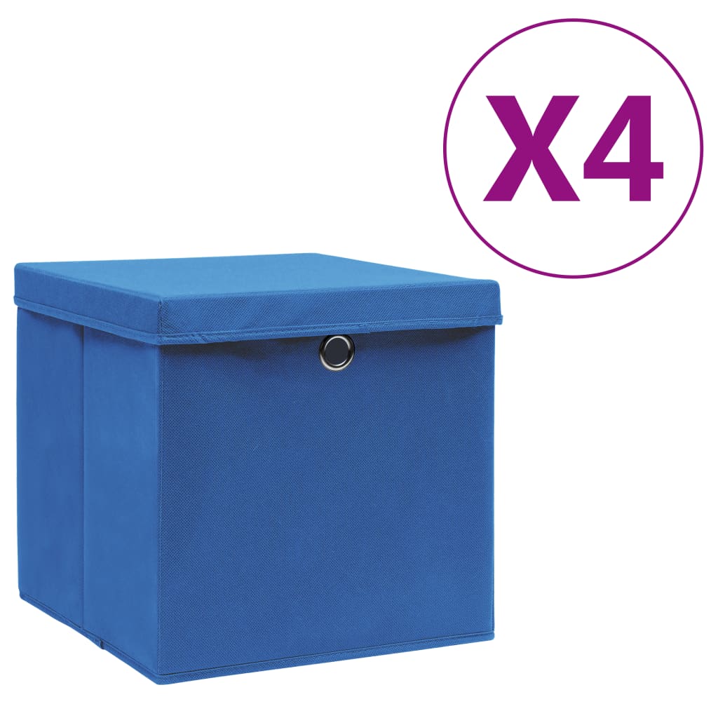 Opbergboxen met deksel 4 st 28x28x28 cm blauw is nu te koop bij PeponiXL, paradijselijk wonen!
