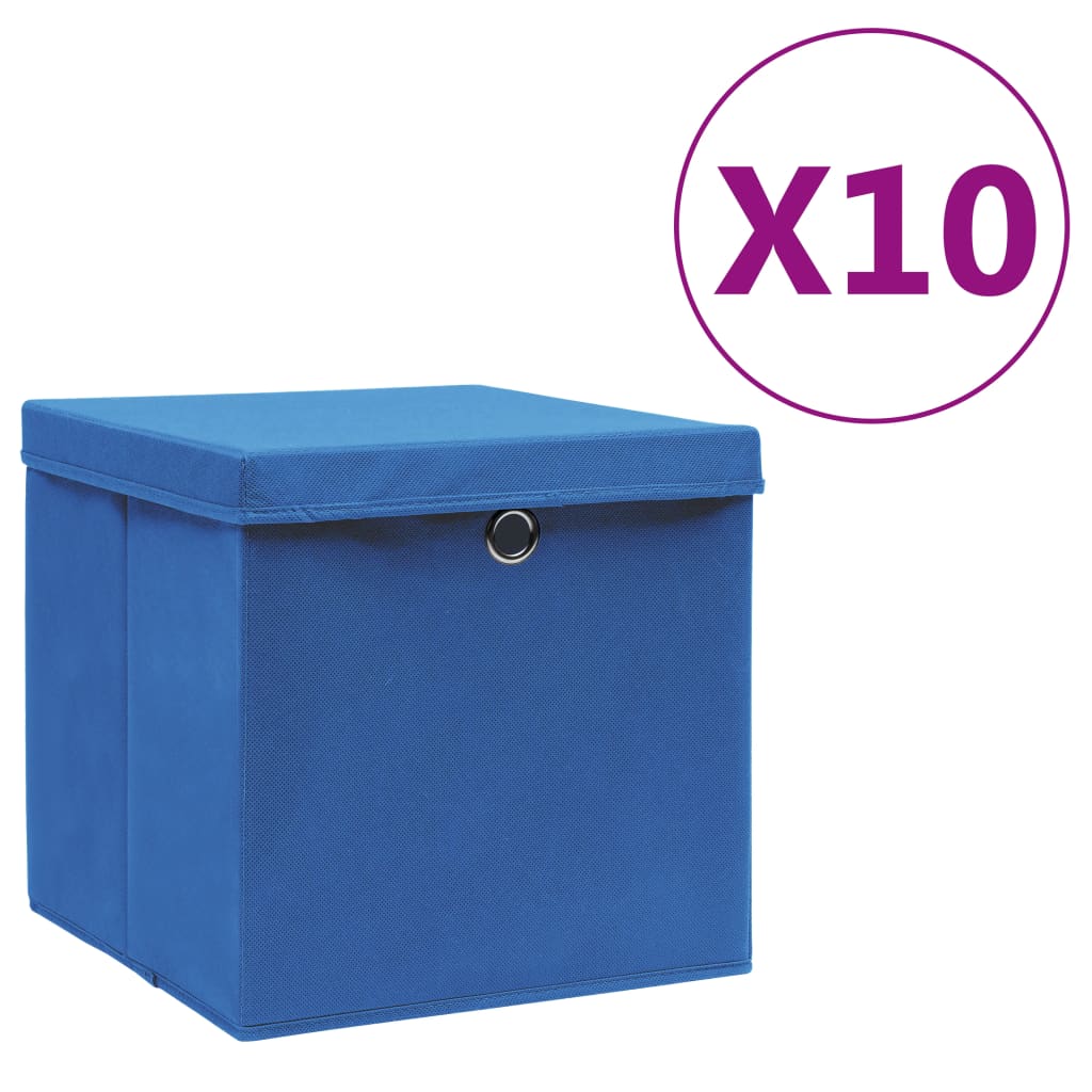 Opbergboxen met deksel 4 st 28x28x28 cm blauw is nu te koop bij PeponiXL, paradijselijk wonen!