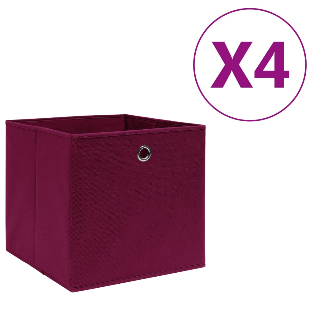Opbergboxen 4 st 28x28x28 cm nonwoven stof donkerrood is nu te koop bij PeponiXL, paradijselijk wonen!