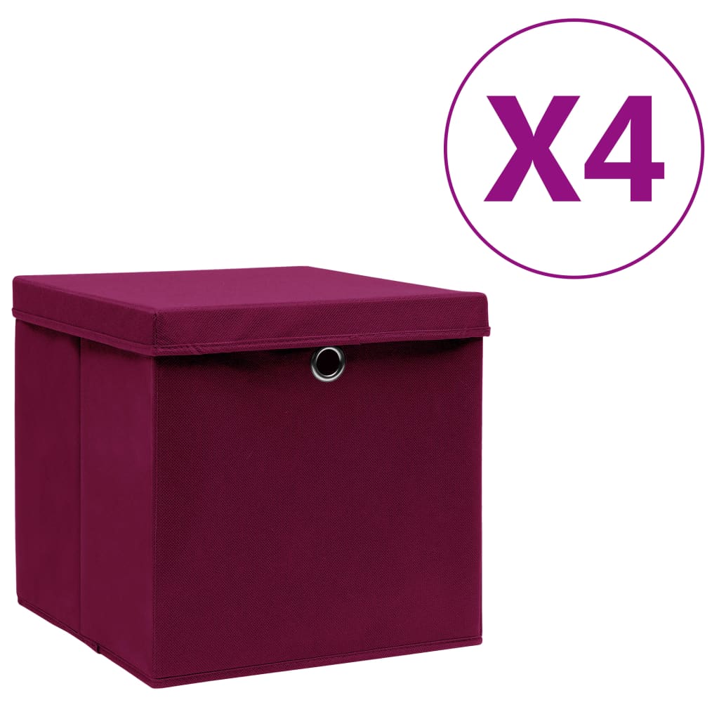 Opbergboxen met deksel 4 st 28x28x28 cm donkerrood is nu te koop bij PeponiXL, paradijselijk wonen!
