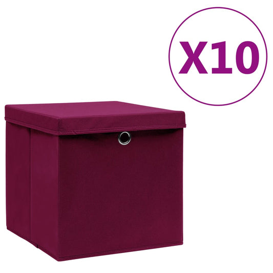 Opbergboxen met deksel 10 st 28x28x28 cm donkerrood is nu te koop bij PeponiXL, paradijselijk wonen!