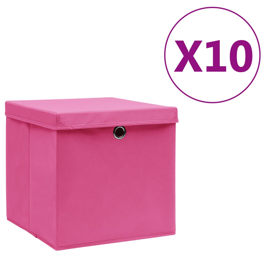 Opbergboxen met deksel 10 st 28x28x28 cm roze is nu te koop bij PeponiXL, paradijselijk wonen!