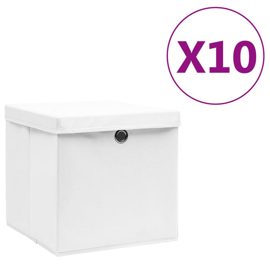 Opbergboxen met deksel 10 st 28x28x28 cm wit is nu te koop bij PeponiXL, paradijselijk wonen!