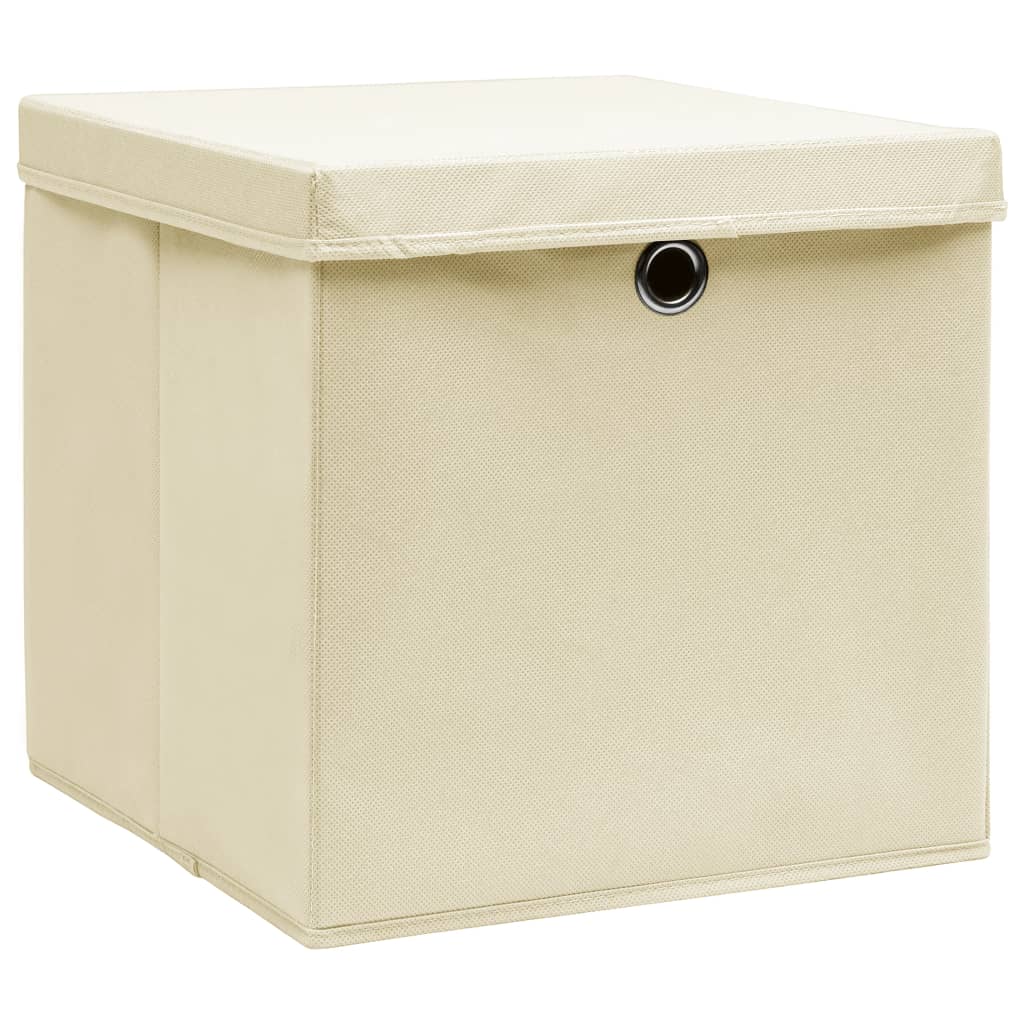 Opbergboxen met deksel 4 st 28x28x28 cm crèmekleurig is nu te koop bij PeponiXL, paradijselijk wonen!