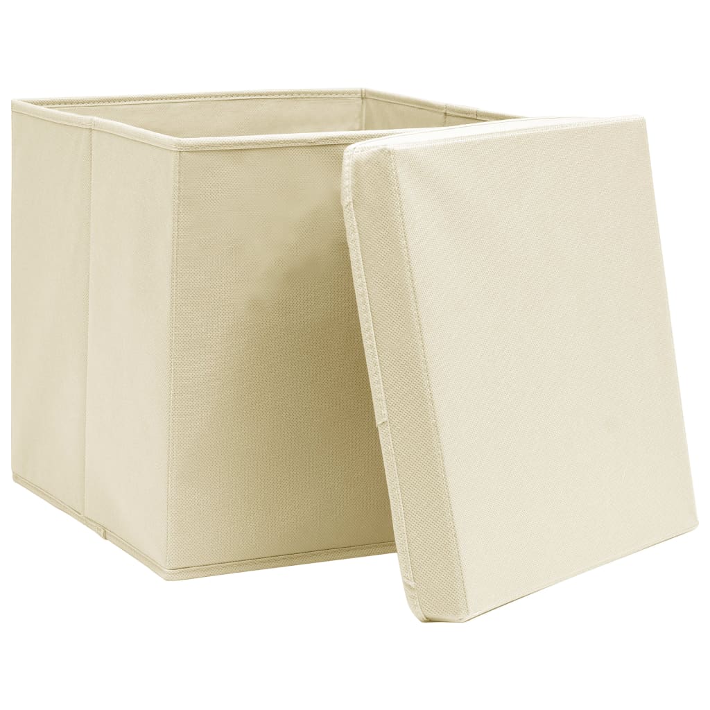 Opbergboxen met deksel 4 st 28x28x28 cm crèmekleurig is nu te koop bij PeponiXL, paradijselijk wonen!