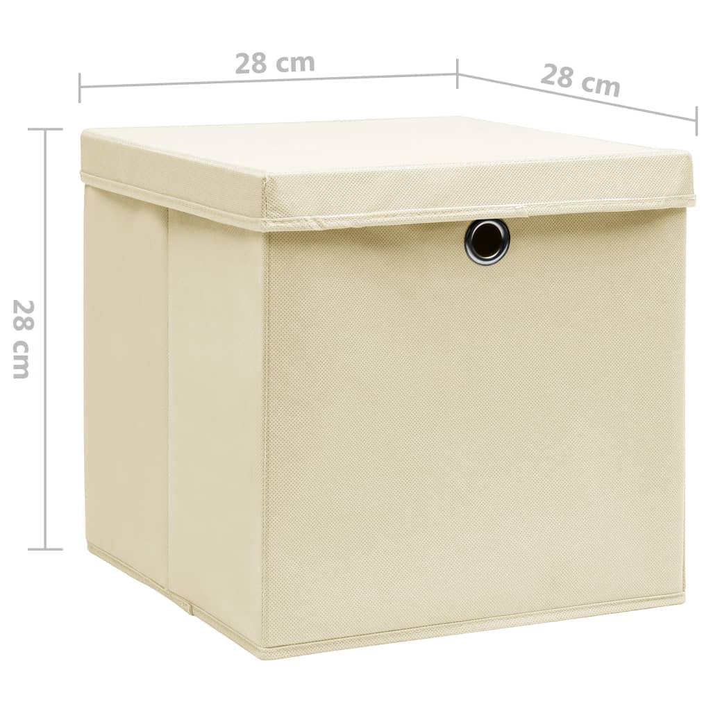 Opbergboxen met deksel 4 st 28x28x28 cm crèmekleurig is nu te koop bij PeponiXL, paradijselijk wonen!