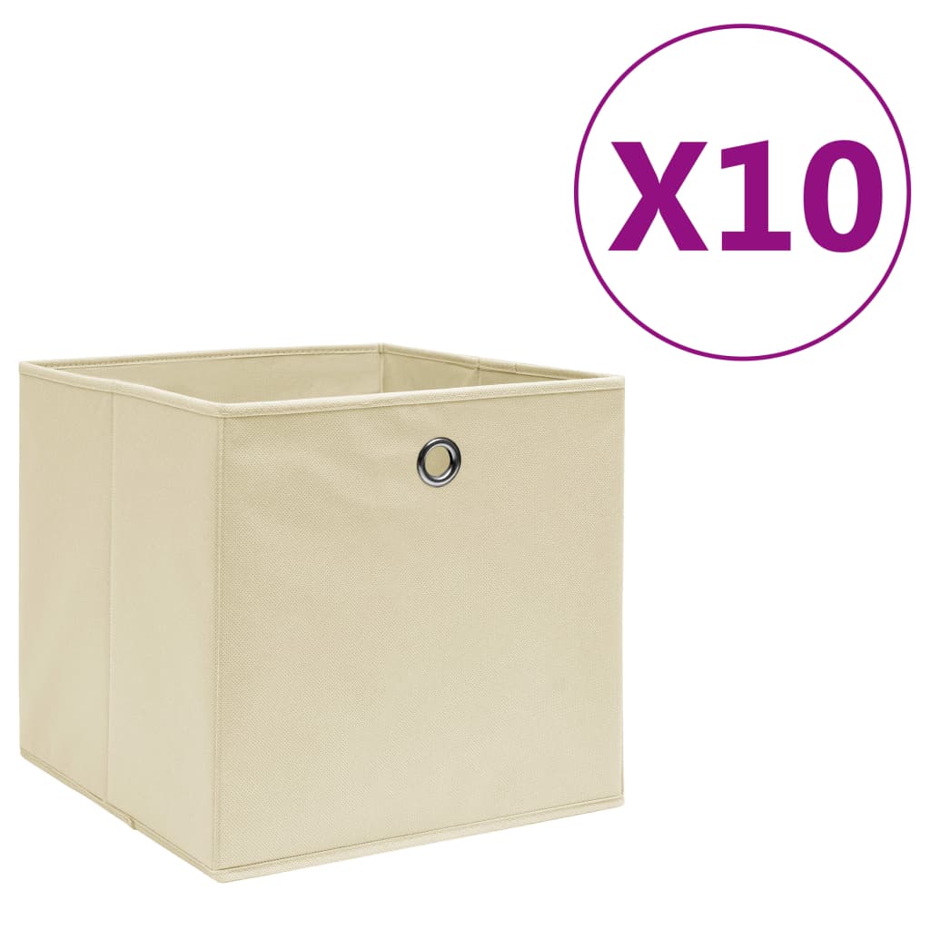 Opbergboxen 10 st 28x28x28 cm nonwoven stof crèmekleurig is nu te koop bij PeponiXL, paradijselijk wonen!