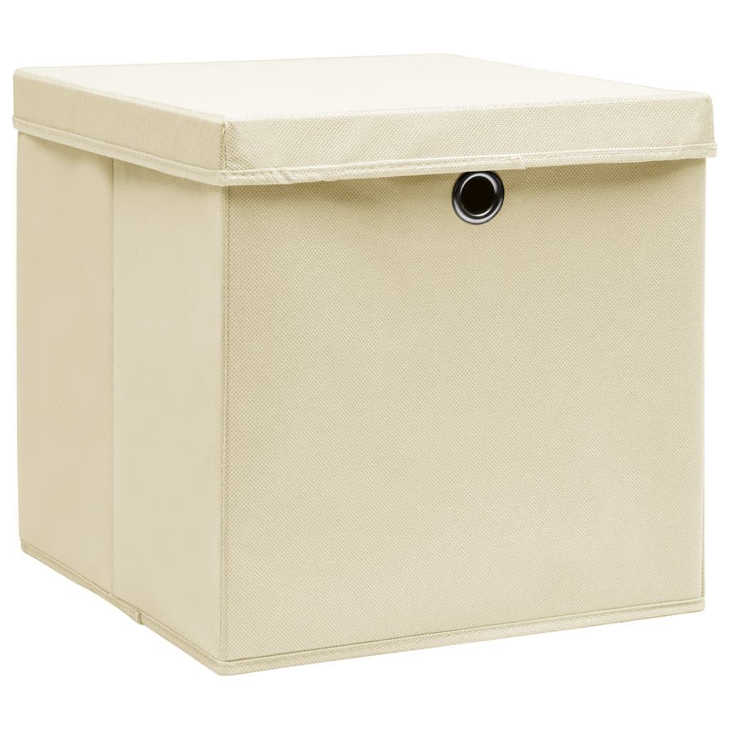 Opbergboxen met deksel 10 st 28x28x28 cm crèmekleurig is nu te koop bij PeponiXL, paradijselijk wonen!