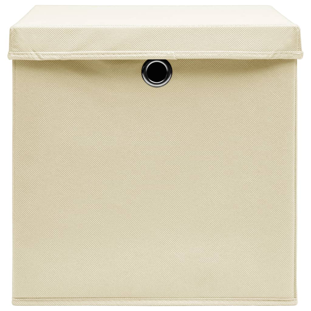 Opbergboxen met deksel 10 st 28x28x28 cm crèmekleurig is nu te koop bij PeponiXL, paradijselijk wonen!