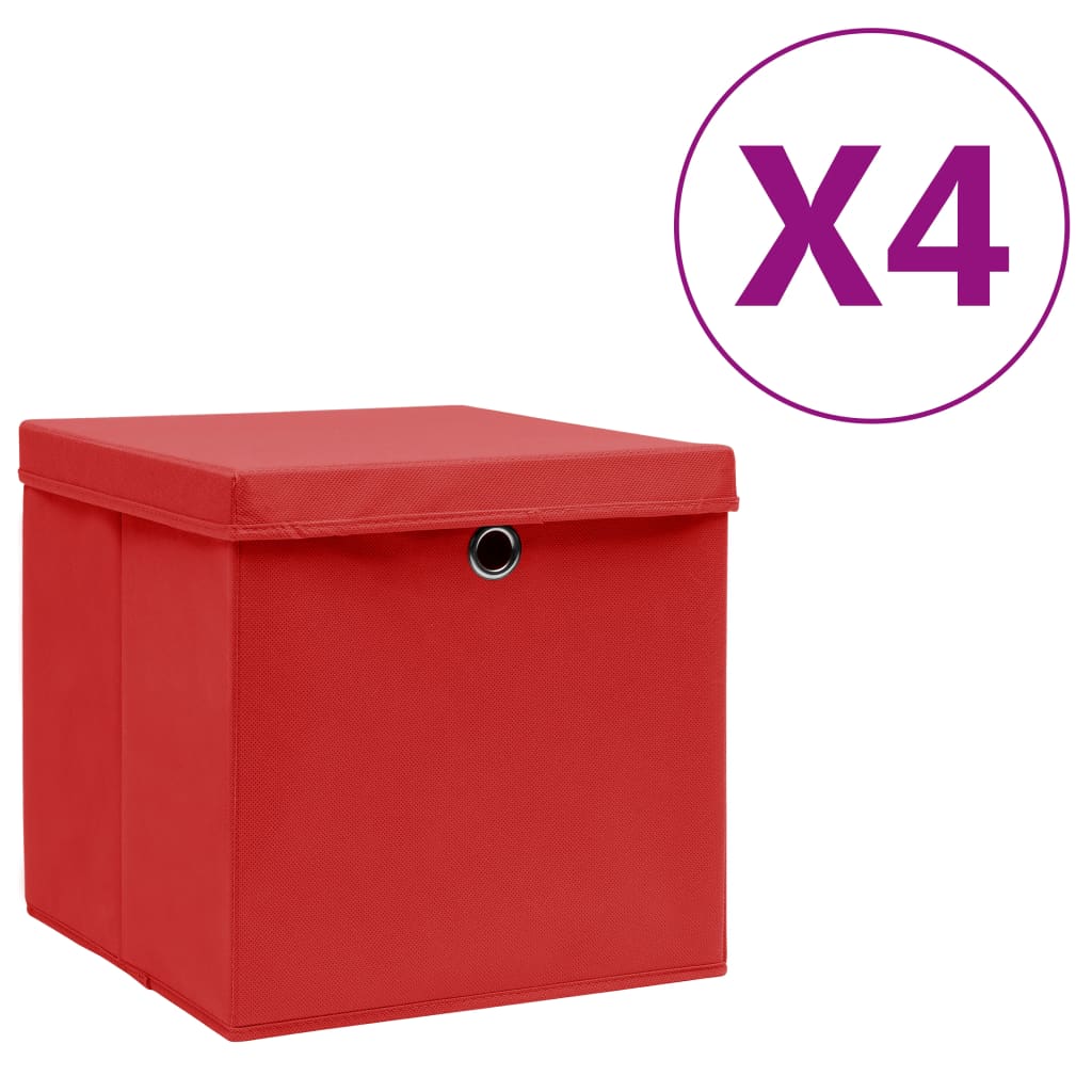 Opbergboxen met deksel 4 st 28x28x28 cm rood is nu te koop bij PeponiXL, paradijselijk wonen!