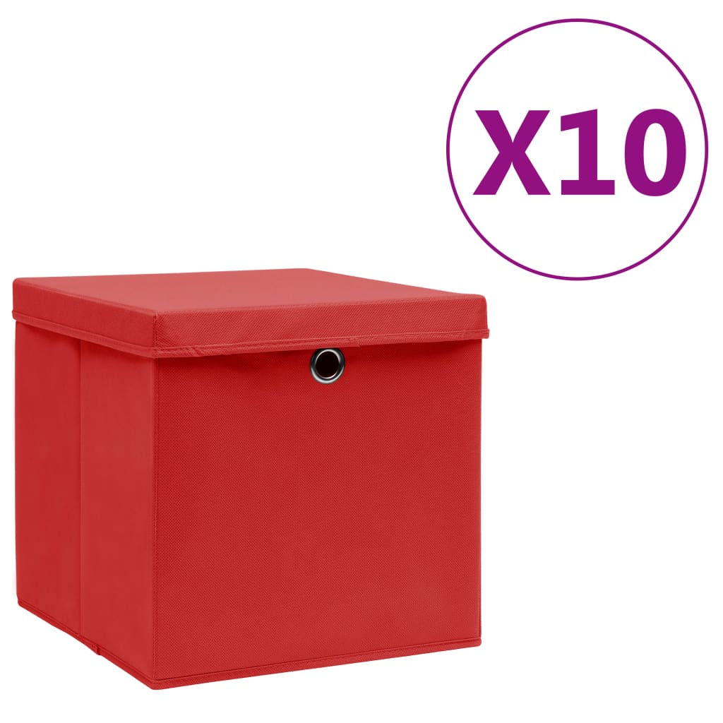 Opbergboxen met deksel 10 st 28x28x28 cm rood is nu te koop bij PeponiXL, paradijselijk wonen!