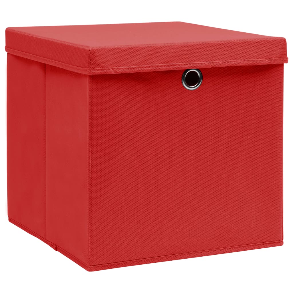 Opbergboxen met deksel 10 st 28x28x28 cm rood is nu te koop bij PeponiXL, paradijselijk wonen!