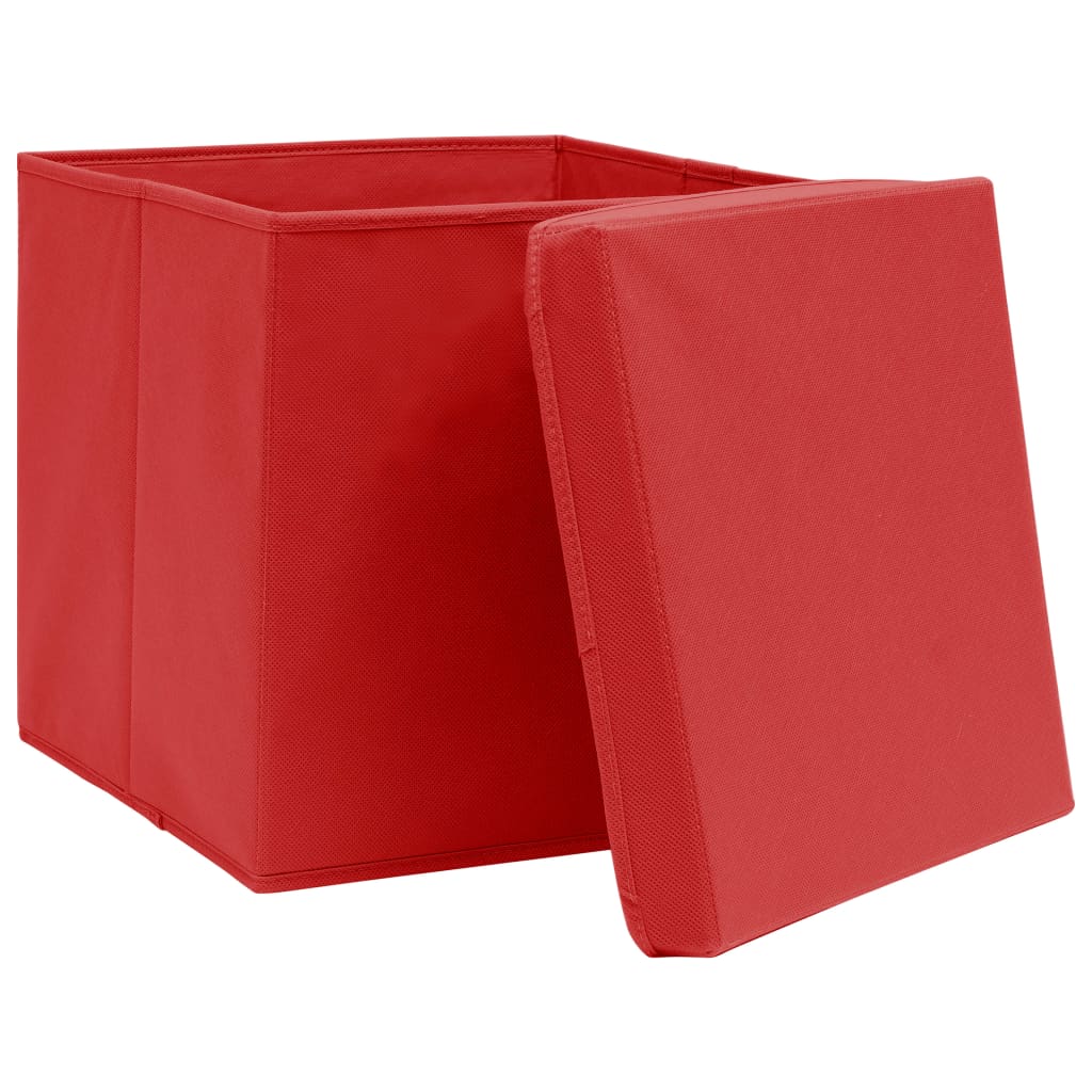 Opbergboxen met deksel 10 st 28x28x28 cm rood is nu te koop bij PeponiXL, paradijselijk wonen!