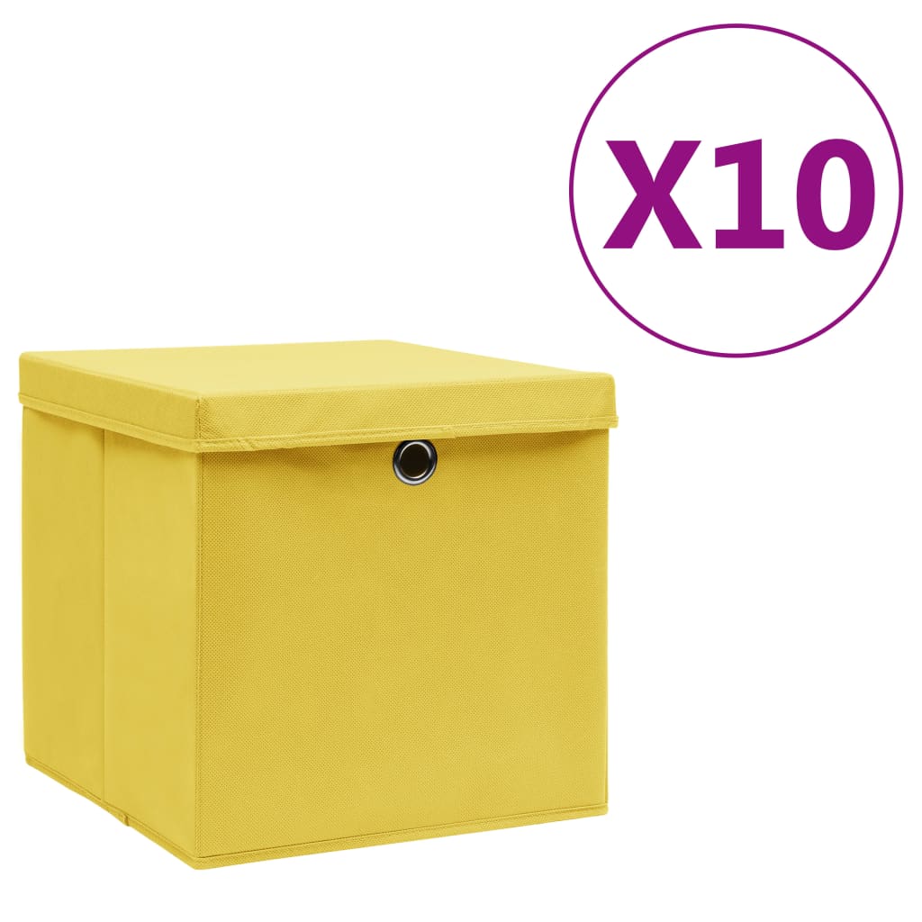 Opbergboxen met deksel 10 st 28x28x28 cm geel is nu te koop bij PeponiXL, paradijselijk wonen!