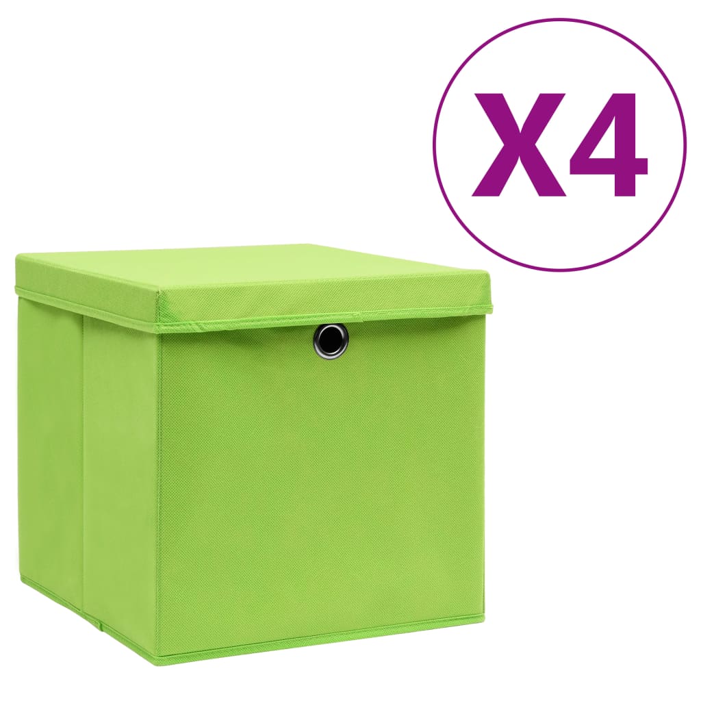 Opbergboxen met deksel 4 st 28x28x28 cm groen is nu te koop bij PeponiXL, paradijselijk wonen!