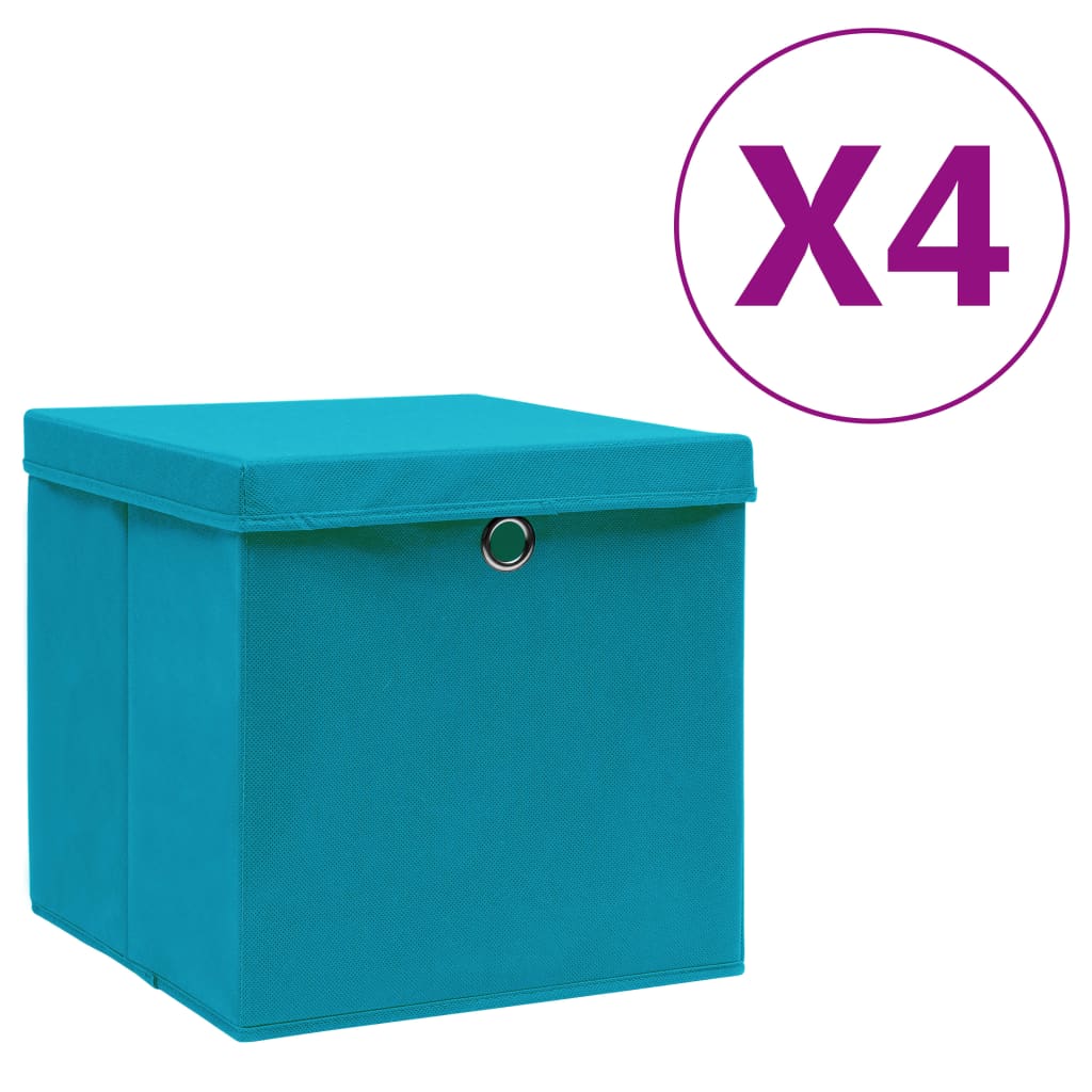 Opbergboxen met deksel 4 st 28x28x28 cm babyblauw is nu te koop bij PeponiXL, paradijselijk wonen!