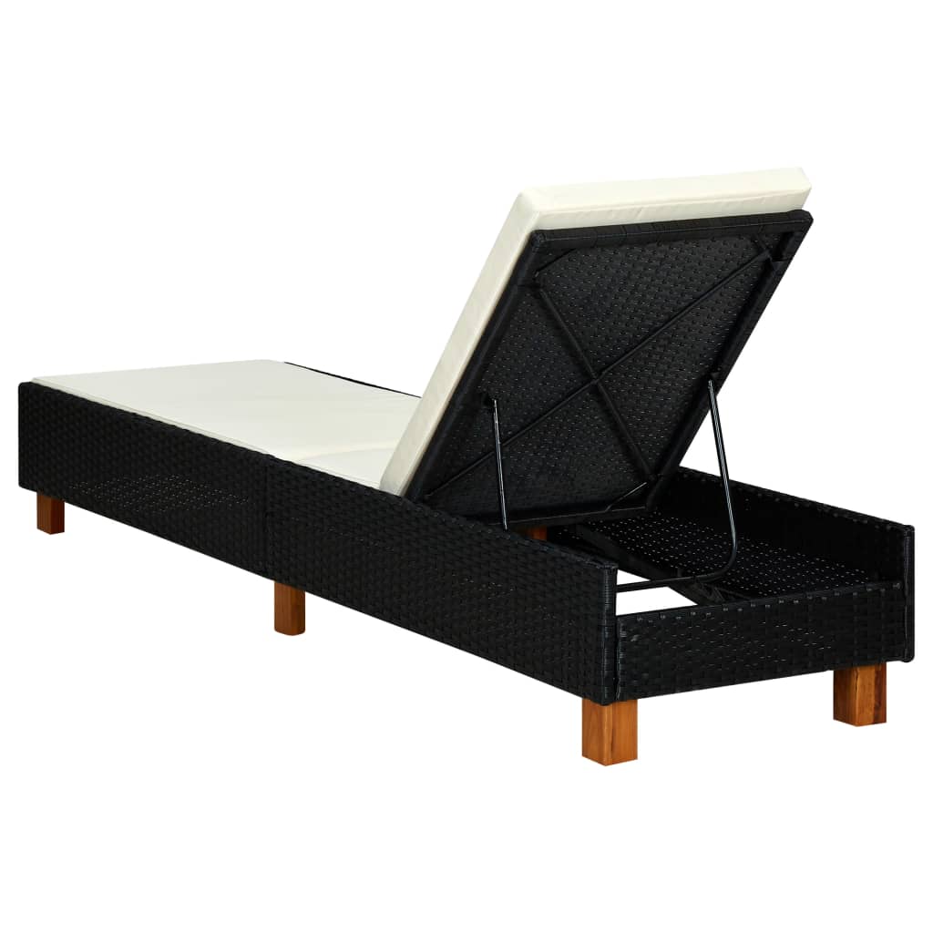 Ligbed met kussen poly rattan zwart is nu te koop bij PeponiXL, paradijselijk wonen!