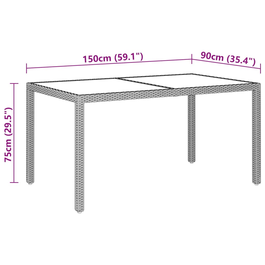Tuintafel 150x90x75 cm gehard glas en poly rattan beige is nu te koop bij PeponiXL, paradijselijk wonen!